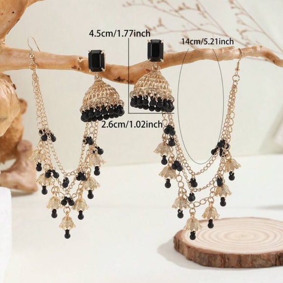 1 Set Black & Gold Jhumka Earrings - Picture 3 of 4
